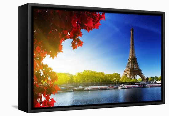 Seine in Paris with Eiffel Tower in Autumn Time-Iakov Kalinin-Framed Premier Image Canvas