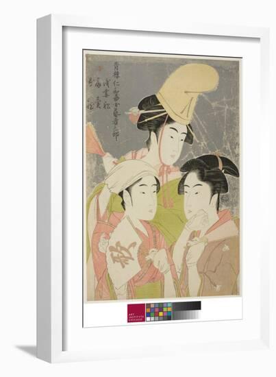 Seiro Niwaka Onna Geisha No Bu : Asazumabune Ogiuri Uta....., 1793 (Colour Woodblock Print)-Kitagawa Utamaro-Framed Giclee Print