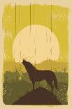 Silhouette of a Cowboy Riding a Wild Horse at Sunset on a Tin Sign, Vector-Seita-Art Print