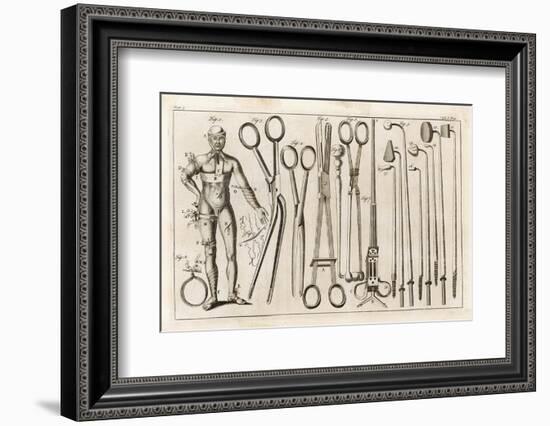 Selection of Medical Appliances Including Forceps and a Hook to Extract Bullets-Heister-Framed Photographic Print