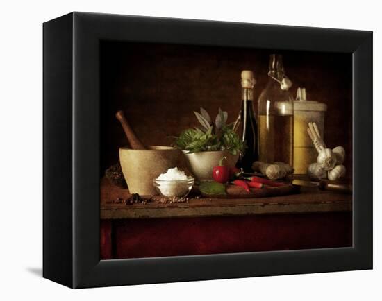 Selection of Spicey Ingredients and Herbs Used in Cooking-Steve Lupton-Framed Premier Image Canvas