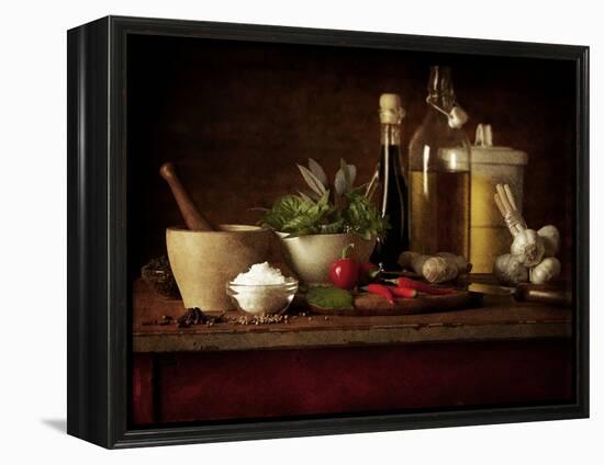 Selection of Spicey Ingredients and Herbs Used in Cooking-Steve Lupton-Framed Premier Image Canvas