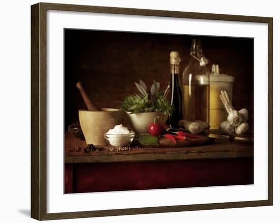 Selection of Spicey Ingredients and Herbs Used in Cooking-Steve Lupton-Framed Photographic Print