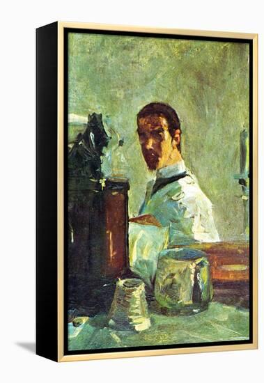 Self Portrai Looking In a Mirror-Henri de Toulouse-Lautrec-Framed Stretched Canvas