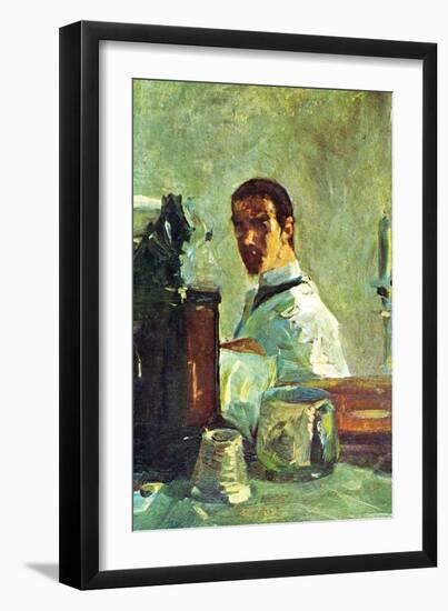 Self Portrai Looking In a Mirror-Henri de Toulouse-Lautrec-Framed Art Print