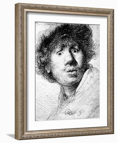 Self Portrait, 1630 (Etching)-Rembrandt van Rijn-Framed Giclee Print