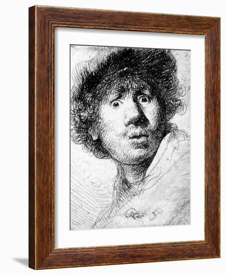 Self Portrait, 1630 (Etching)-Rembrandt van Rijn-Framed Giclee Print