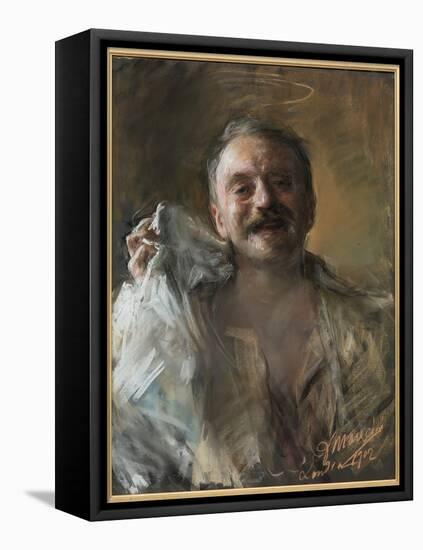 Self Portrait, 1902 (W/C & Pastel Chalk on Paper)-Antonio Mancini-Framed Premier Image Canvas