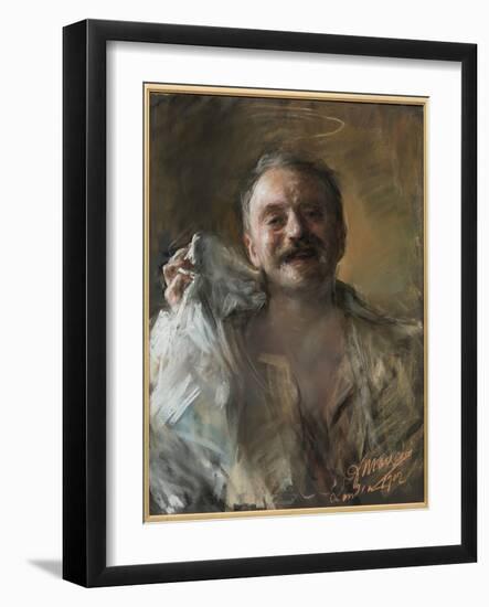 Self Portrait, 1902 (W/C & Pastel Chalk on Paper)-Antonio Mancini-Framed Giclee Print