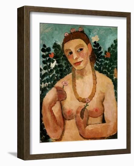 Self portrait 1906, Semi-nude with amber necklace-Paula Modersohn-Becker-Framed Giclee Print