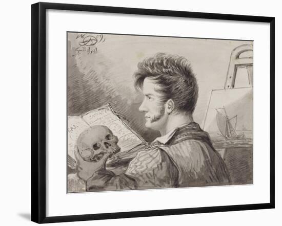 Self-Portrait as a Young Man with Skull, (Pencil, Ink and W/C on Paper)-Alexander Orlowski-Framed Giclee Print