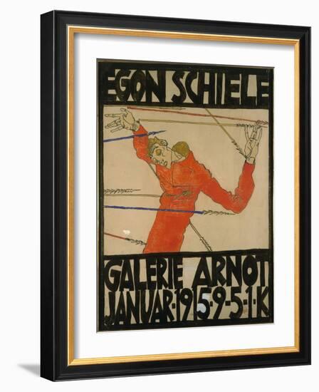 Self-Portrait as Saint Sebastian, Poster Design for Am Exhibition at Galerie Arnot, 1914 (Gouache,-Egon Schiele-Framed Giclee Print