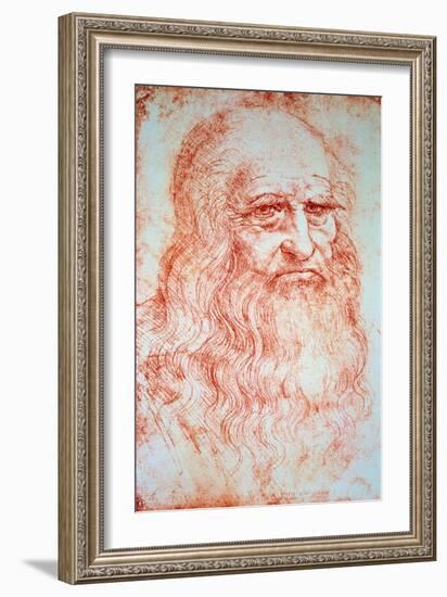 Self-Portrait Drawing a La Sanguine by Leonard De Vinci (Leonardo Da Vinci) (1452-1519) around 1516-Leonardo Da Vinci-Framed Giclee Print