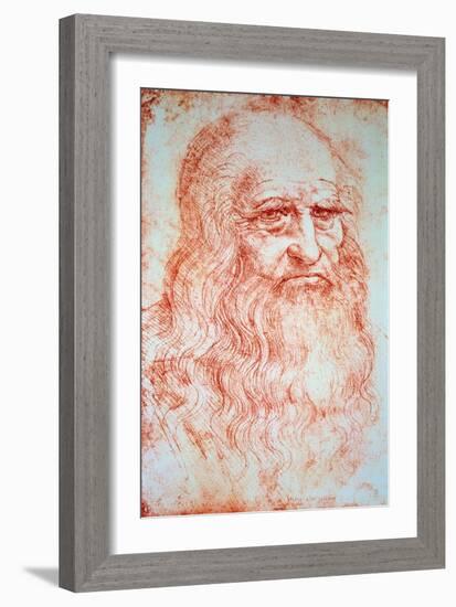 Self-Portrait Drawing a La Sanguine by Leonard De Vinci (Leonardo Da Vinci) (1452-1519) around 1516-Leonardo Da Vinci-Framed Giclee Print