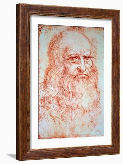 Self-Portrait Drawing a La Sanguine by Leonard De Vinci (Leonardo Da Vinci) (1452-1519) around 1516-Leonardo Da Vinci-Framed Giclee Print