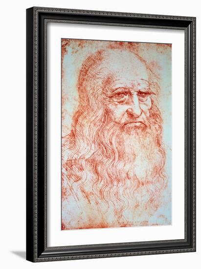 Self-Portrait Drawing a La Sanguine by Leonard De Vinci (Leonardo Da Vinci) (1452-1519) around 1516-Leonardo Da Vinci-Framed Giclee Print