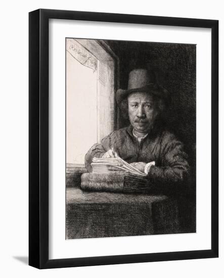Self Portrait Drawing at a Window-Rembrandt van Rijn-Framed Giclee Print