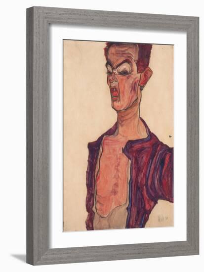 Self-Portrait, Grimacing, 1910-Egon Schiele-Framed Giclee Print