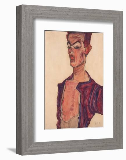 Self-Portrait, Grimacing-Egon Schiele-Framed Art Print