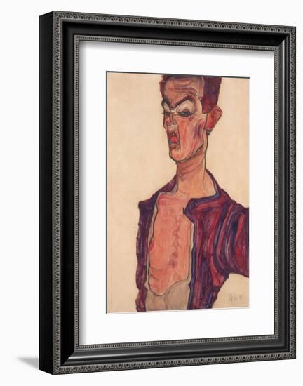 Self-Portrait, Grimacing-Egon Schiele-Framed Art Print