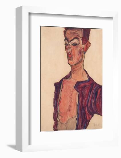 Self-Portrait, Grimacing-Egon Schiele-Framed Art Print