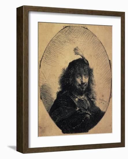 Self-Portrait in a Cap with a Plume and a Sabre, 1634-Rembrandt van Rijn-Framed Giclee Print