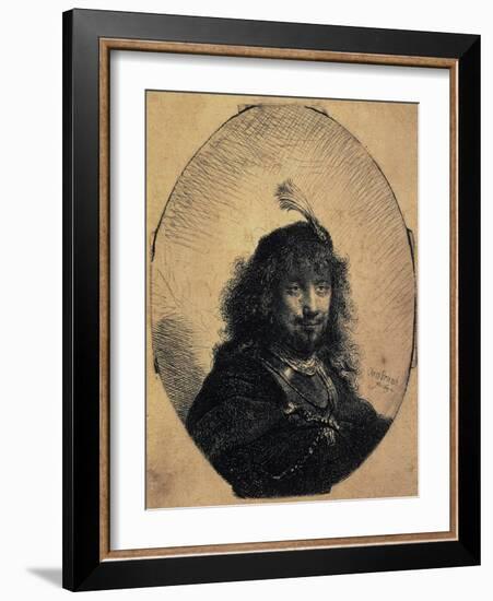 Self-Portrait in a Cap with a Plume and a Sabre, 1634-Rembrandt van Rijn-Framed Giclee Print