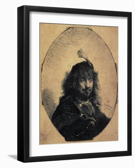 Self-Portrait in a Cap with a Plume and a Sabre, 1634-Rembrandt van Rijn-Framed Giclee Print