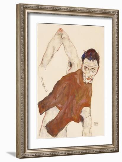 Self Portrait in a Jerkin with Right Elbow Raised, 1914-Egon Schiele-Framed Giclee Print