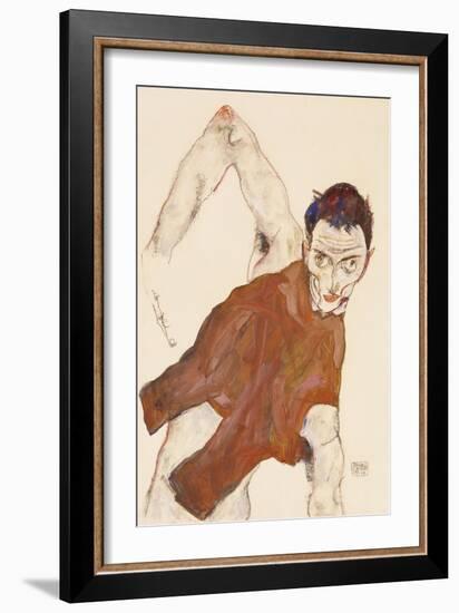 Self Portrait in a Jerkin with Right Elbow Raised, 1914-Egon Schiele-Framed Giclee Print