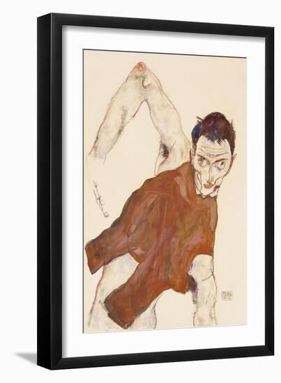 Self Portrait in a Jerkin with Right Elbow Raised, 1914-Egon Schiele-Framed Giclee Print