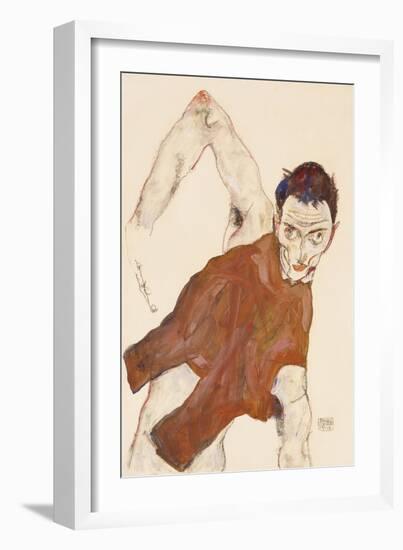 Self Portrait in a Jerkin with Right Elbow Raised, 1914-Egon Schiele-Framed Giclee Print