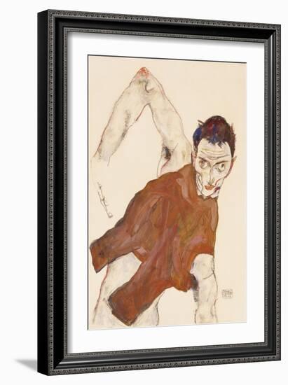 Self Portrait in a Jerkin with Right Elbow Raised, 1914-Egon Schiele-Framed Giclee Print