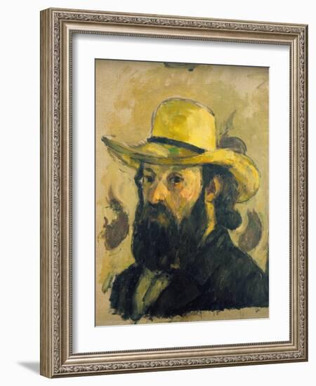 Self-Portrait in a Straw Hat-Paul Cézanne-Framed Giclee Print