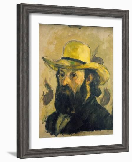 Self-Portrait in a Straw Hat-Paul Cézanne-Framed Giclee Print