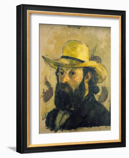 Self-Portrait in a Straw Hat-Paul Cézanne-Framed Giclee Print