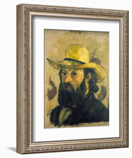 Self-Portrait in a Straw Hat-Paul Cézanne-Framed Giclee Print