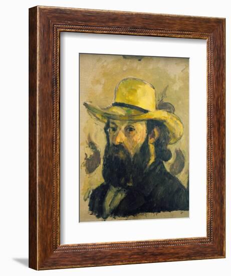 Self-Portrait in a Straw Hat-Paul Cézanne-Framed Giclee Print