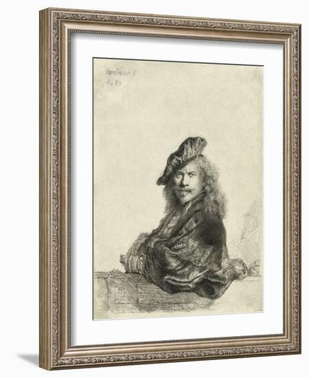 Self-Portrait Leaning on a Sill-Rembrandt van Rijn-Framed Giclee Print