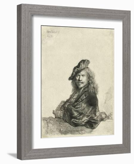 Self-Portrait Leaning on a Sill-Rembrandt van Rijn-Framed Giclee Print