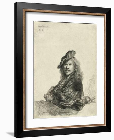 Self-Portrait Leaning on a Sill-Rembrandt van Rijn-Framed Giclee Print