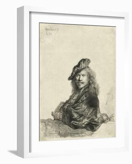 Self-Portrait Leaning on a Sill-Rembrandt van Rijn-Framed Giclee Print