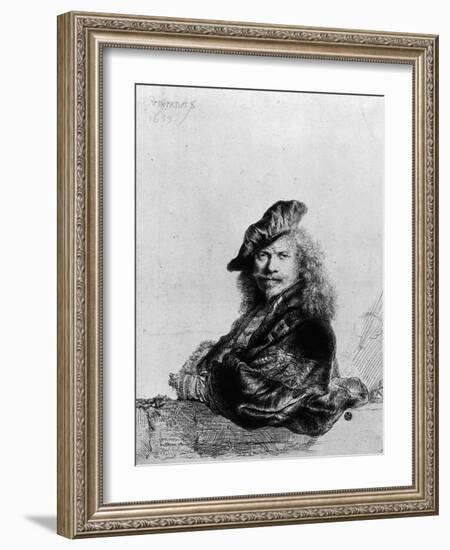 Self Portrait Leaning on a Stone Sill, 1639-Rembrandt van Rijn-Framed Giclee Print