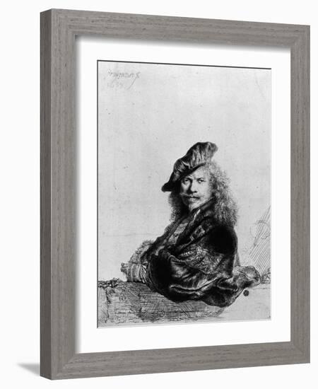 Self Portrait Leaning on a Stone Sill, 1639-Rembrandt van Rijn-Framed Giclee Print