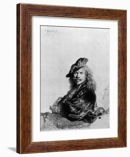 Self Portrait Leaning on a Stone Sill, 1639-Rembrandt van Rijn-Framed Giclee Print