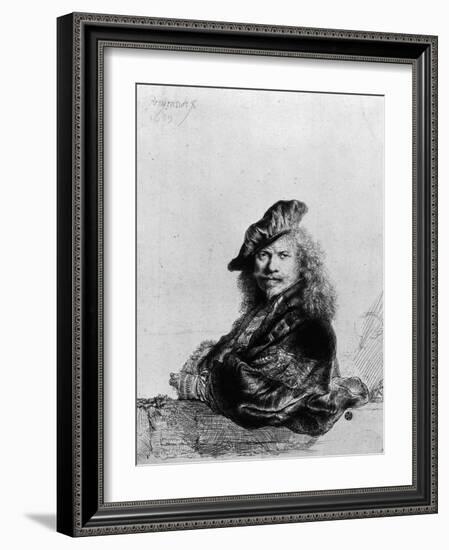 Self Portrait Leaning on a Stone Sill, 1639-Rembrandt van Rijn-Framed Giclee Print