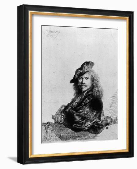 Self Portrait Leaning on a Stone Sill, 1639-Rembrandt van Rijn-Framed Giclee Print