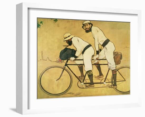 Self Portrait of Casas with Pere Romeu on a Tandem, 1897 (Oil on Panel)-Ramon Casas i Carbo-Framed Giclee Print