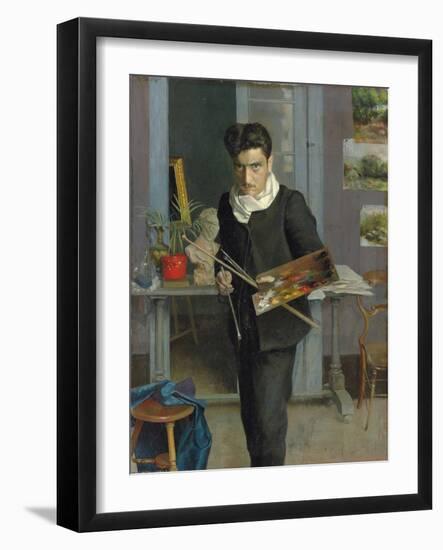 Self-Portrait of the Artist in His Studio, 1898 (Oil on Canvas)-Julio Romero de Torres-Framed Giclee Print