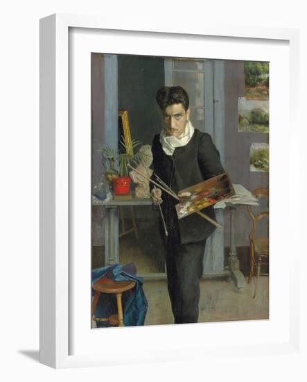 Self-Portrait of the Artist in His Studio, 1898 (Oil on Canvas)-Julio Romero de Torres-Framed Giclee Print